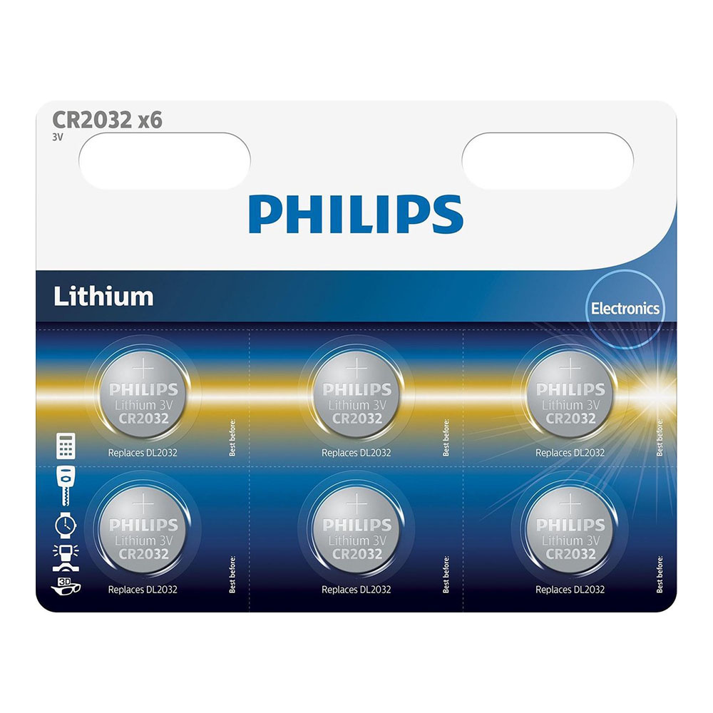 Philips CR2032 3v lithium knoopcel batterij (6 stuks) afbeelding