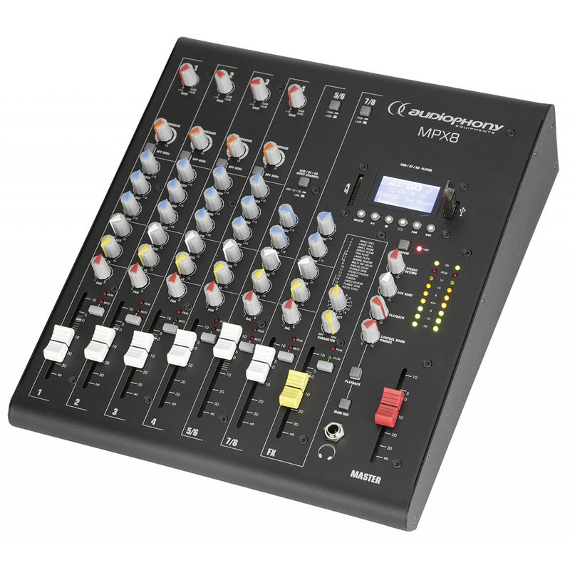 Audiophony MPX8 8-kanaals PA mixer en mediaspeler MPX8 8-kanaals PA mixer en mediaspeler