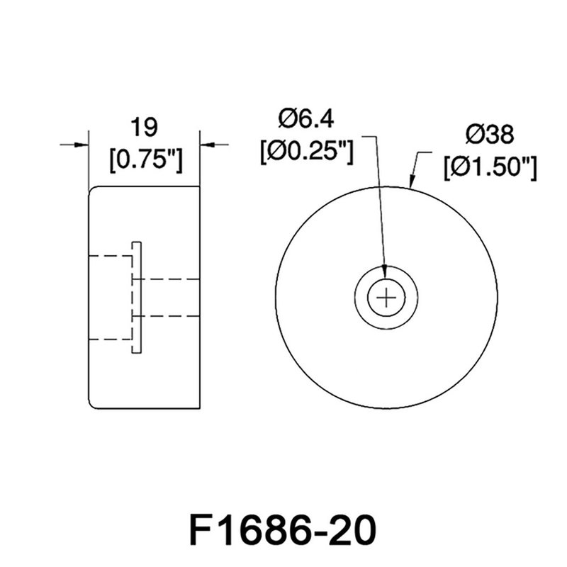 F1686/20 rubber voet 40x19mm met stalen ring