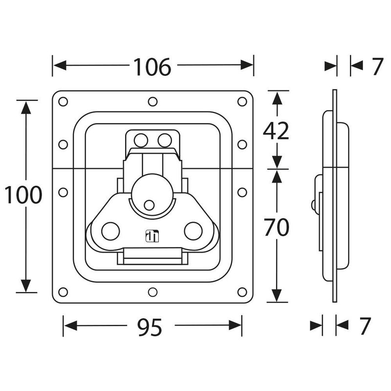 17292S Medium inbouw vlinderslot 7mm diep