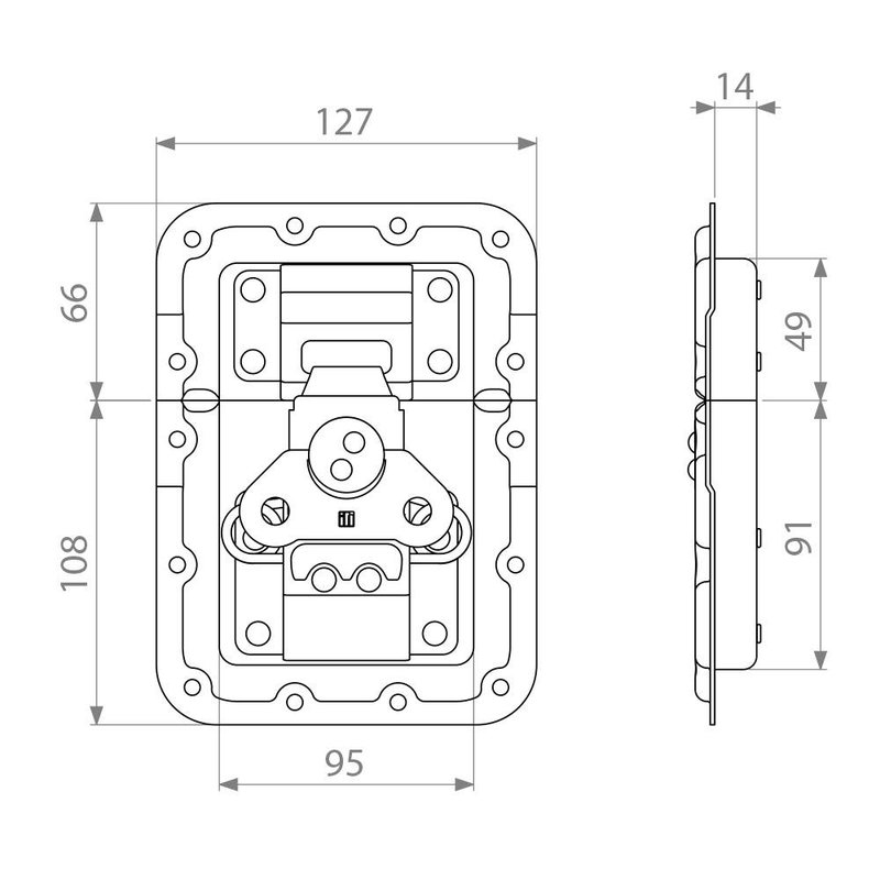172573 Groot inbouw vlinderslot met verzet en revet bescherming 14mm diep