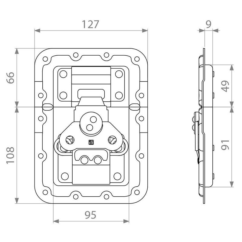 172572 Groot inbouw vlinderslot met verzet en revet bescherming 9mm diep