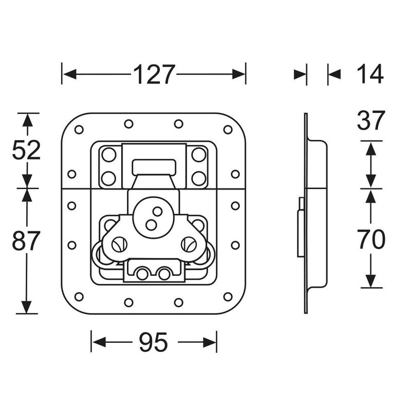 Groot inbouw vlinderslot kort 14mm diep