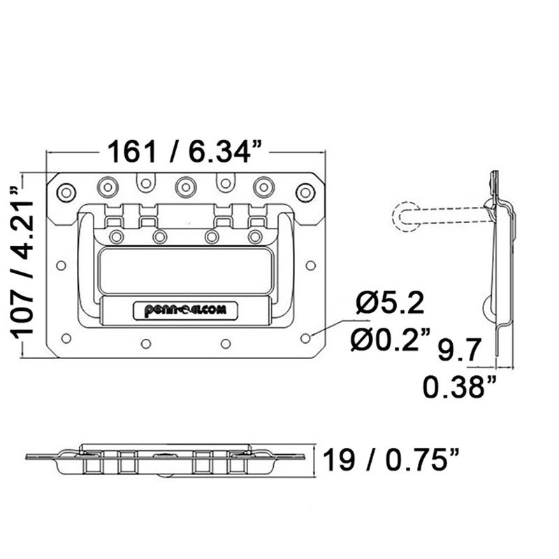 Penn Elcom H1050z inbouwhandvat met dubbele veer zilver H1050z inbouwhandvat met dubbele veer zilver