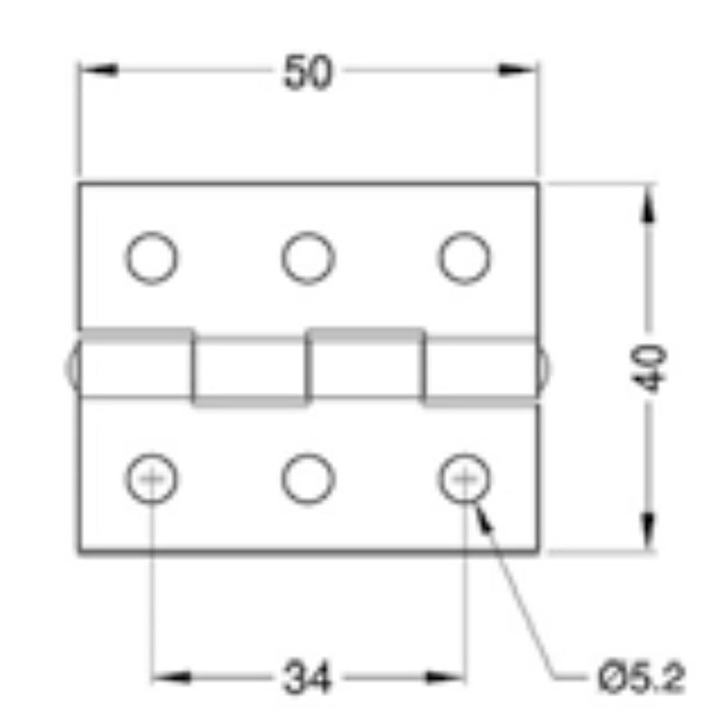 PG-3021 scharnier met vaste pin 50x40mm