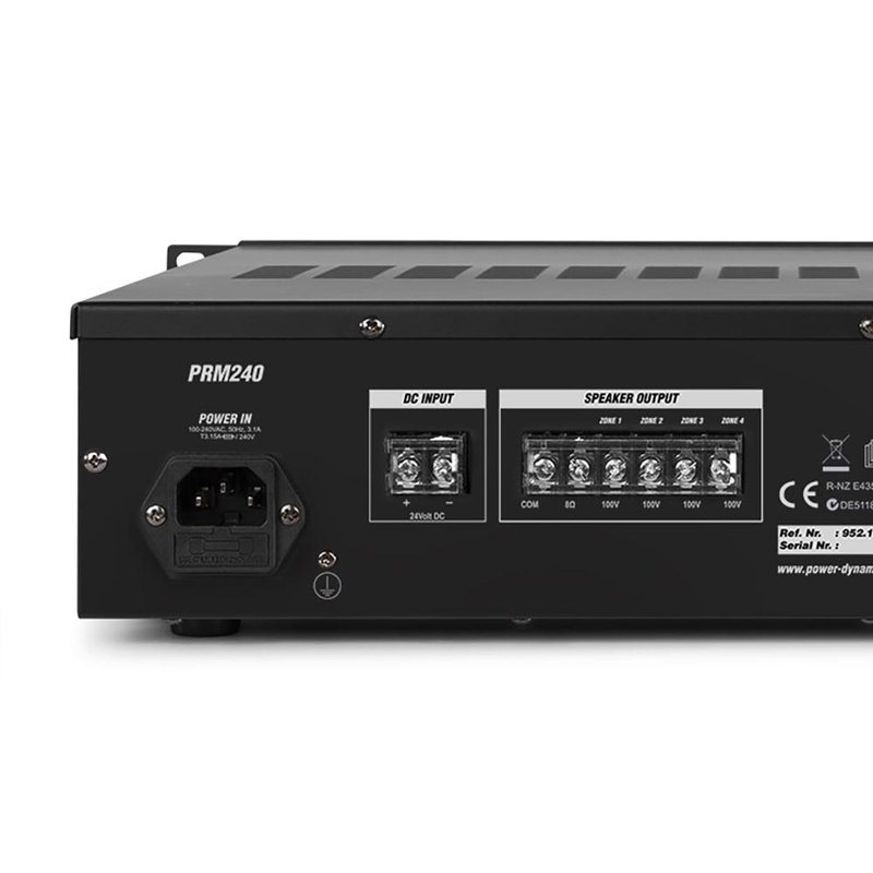 PRM240 100V zoneversterker, mixer & mediaspeler 240W