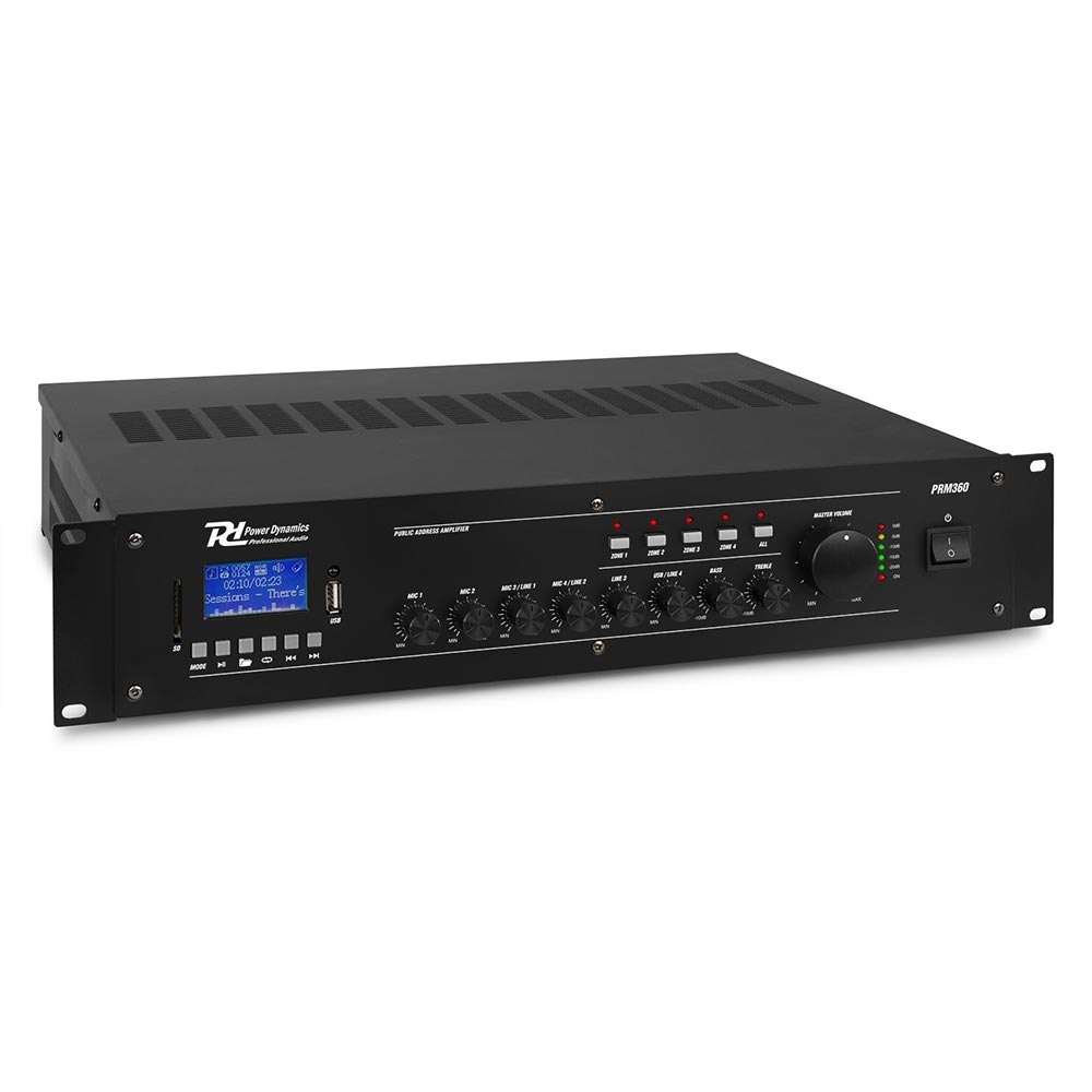 Power Dynamics PRM360 100V zoneversterker, mixer & mediaspeler 360W afbeelding