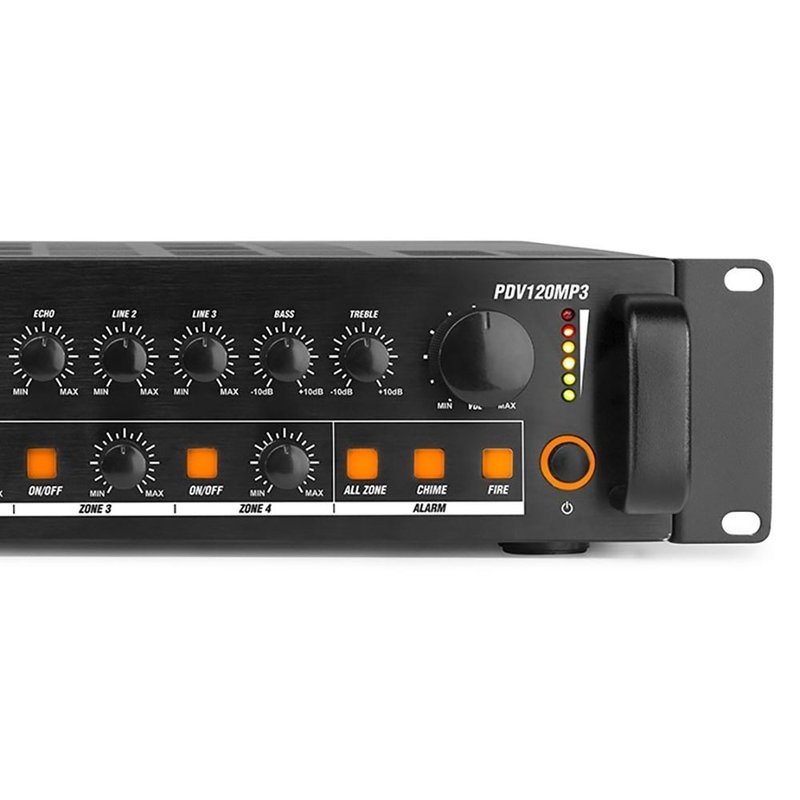 Power Dynamics PDV120MP3 100V zoneversterker, mixer & mediaspeler 120W PDV120MP3 100V zoneversterker, mixer & mediaspeler 120W