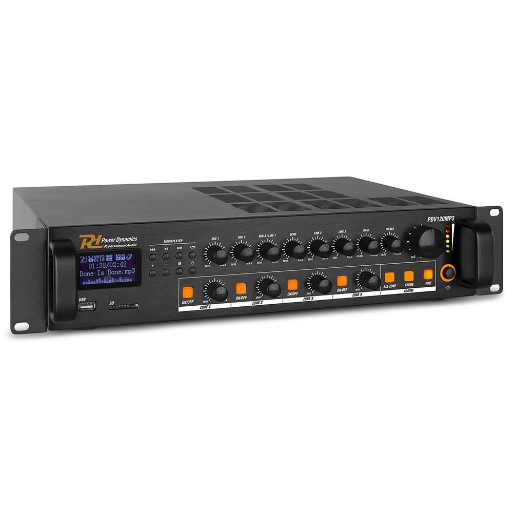 Power Dynamics PDV120MP3 100V zoneversterker, mixer & mediaspeler 120W