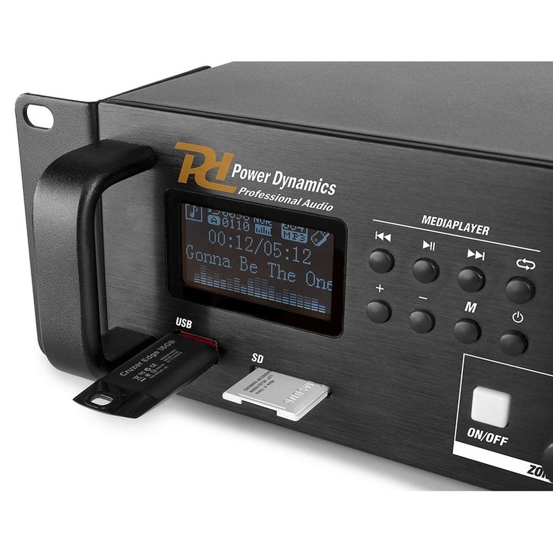 Power Dynamics PDV120MP3 100V zoneversterker, mixer & mediaspeler 120W PDV120MP3 100V zoneversterker, mixer & mediaspeler 120W