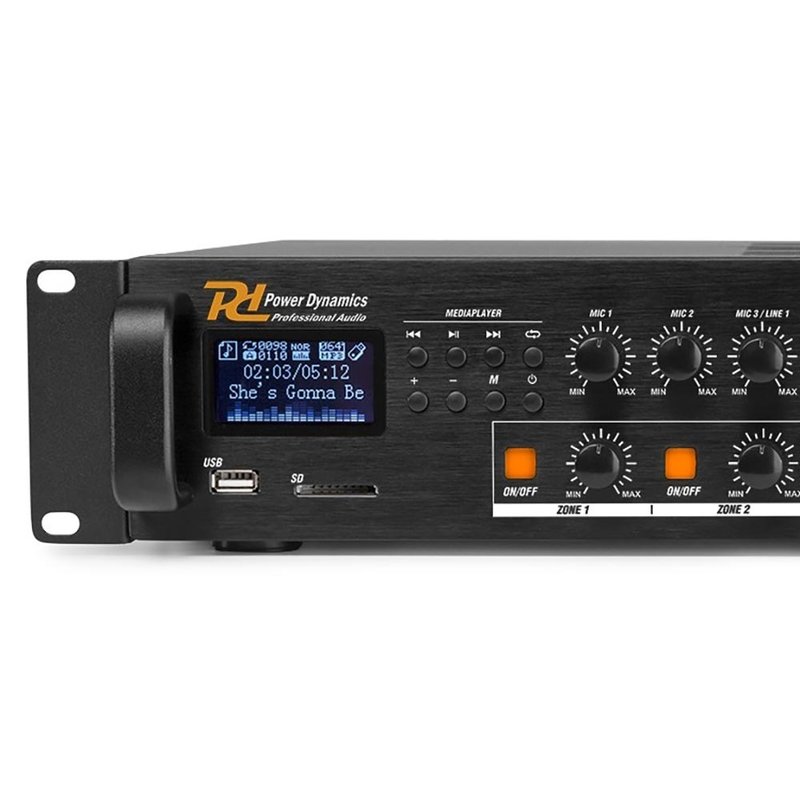 Power Dynamics PDV240MP3 100V zoneversterker, mixer & mediaspeler 240W PDV240MP3 100V zoneversterker, mixer & mediaspeler 240W