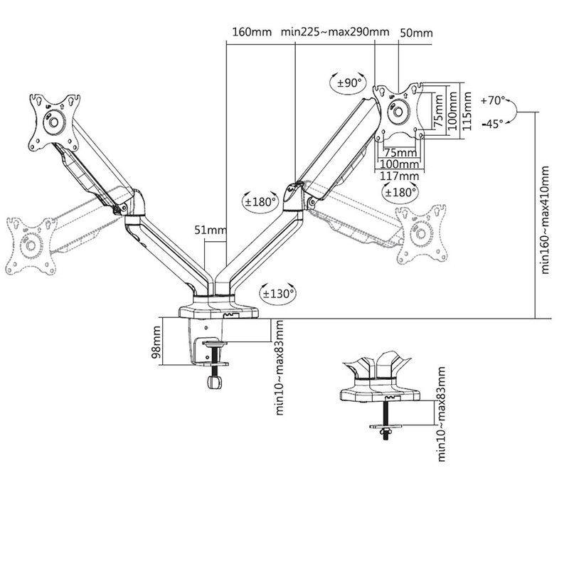 MAD20G dubbele gasveer monitorarm 17-32 inch