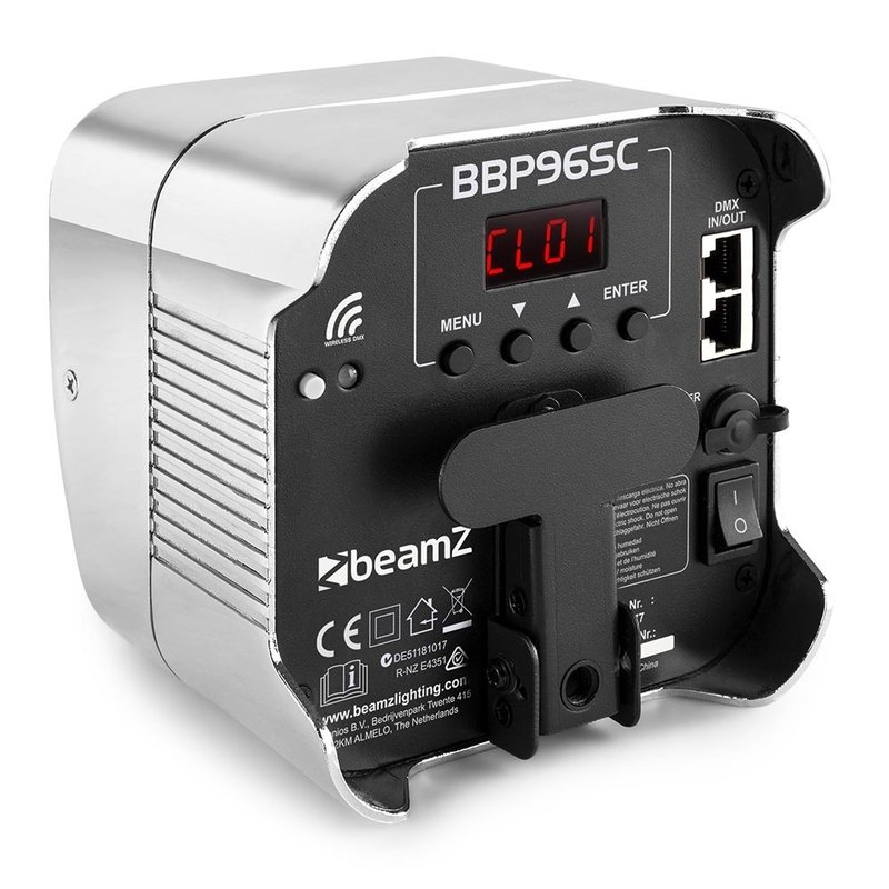 BeamZ BBP96SC verticale LED-par op accu RGBAW-UV WDMX chroom BBP96SC verticale LED-par op accu RGBAW-UV WDMX chroom