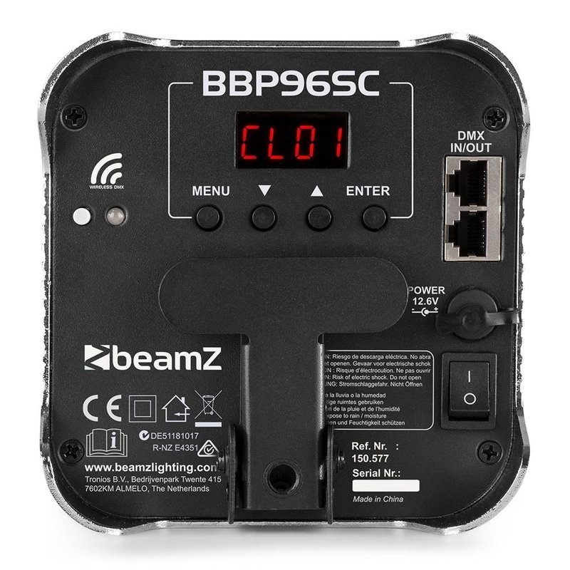 BeamZ BBP96SC verticale LED-par op accu RGBAW-UV WDMX chroom BBP96SC verticale LED-par op accu RGBAW-UV WDMX chroom