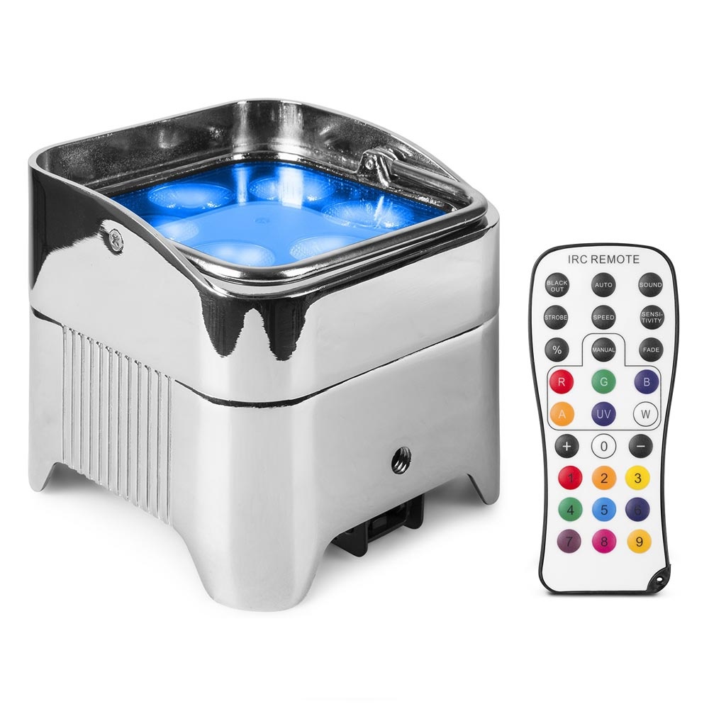 BeamZ BBP96SC verticale LED-par op accu RGBAW-UV WDMX chroom afbeelding