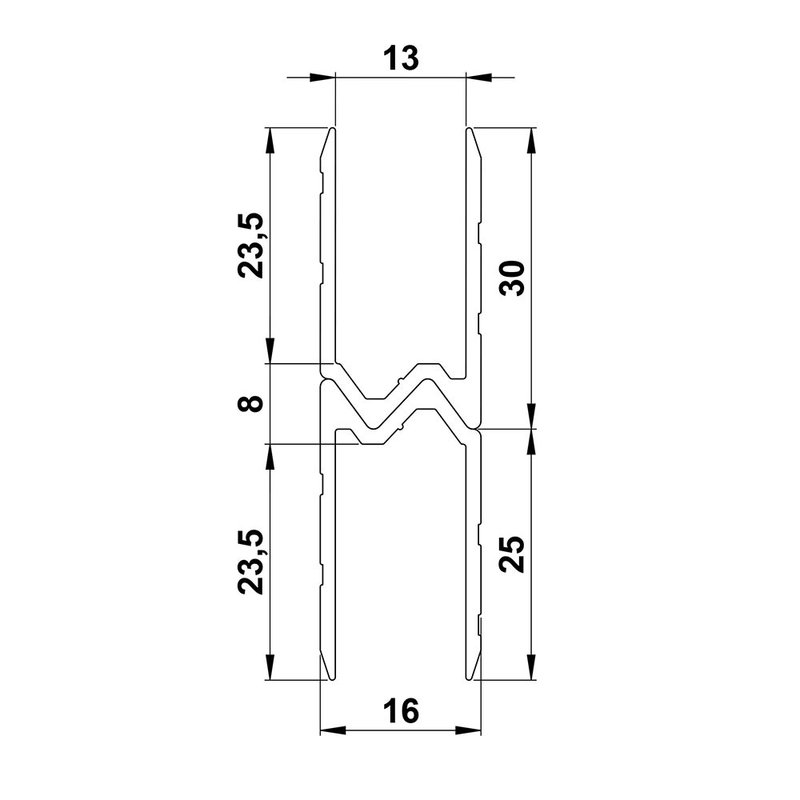 Aluminium omkeer sluitprofiel 13mm