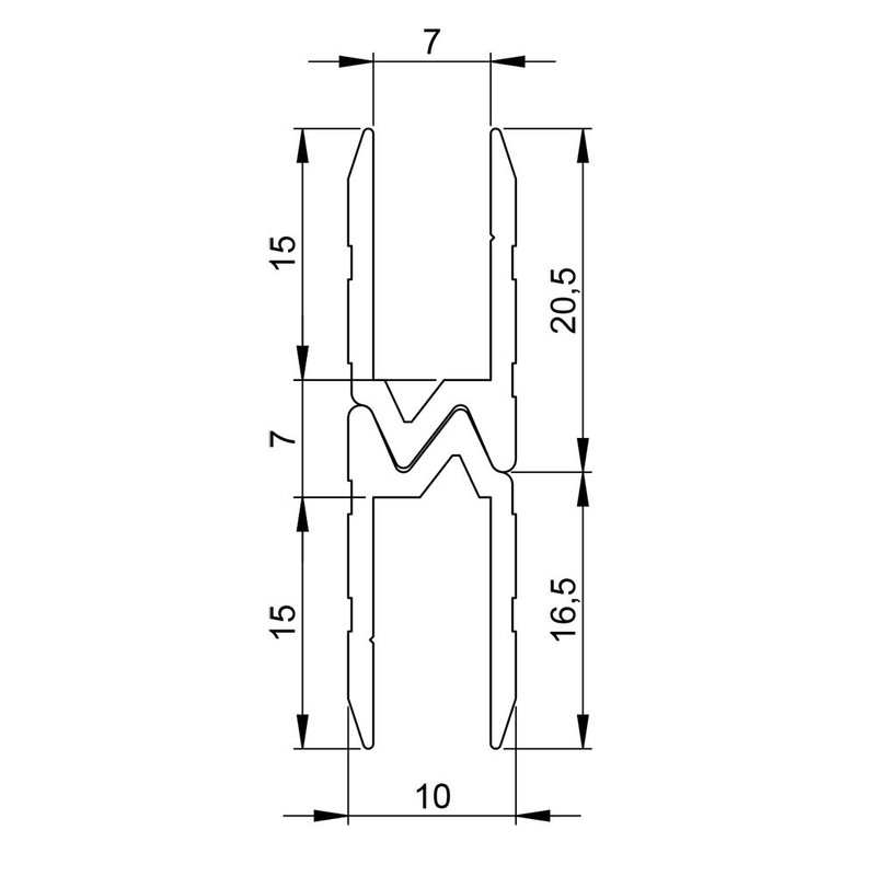 Aluminium omkeer sluitprofiel 7mm