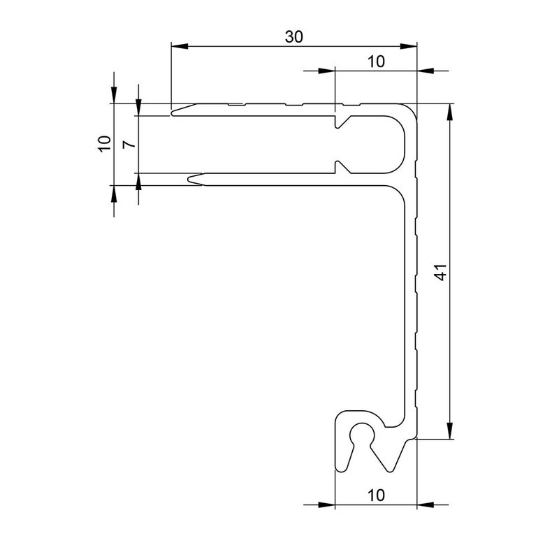Aluminium sluit hoekprofiel 45mm hoog 7mm deksel