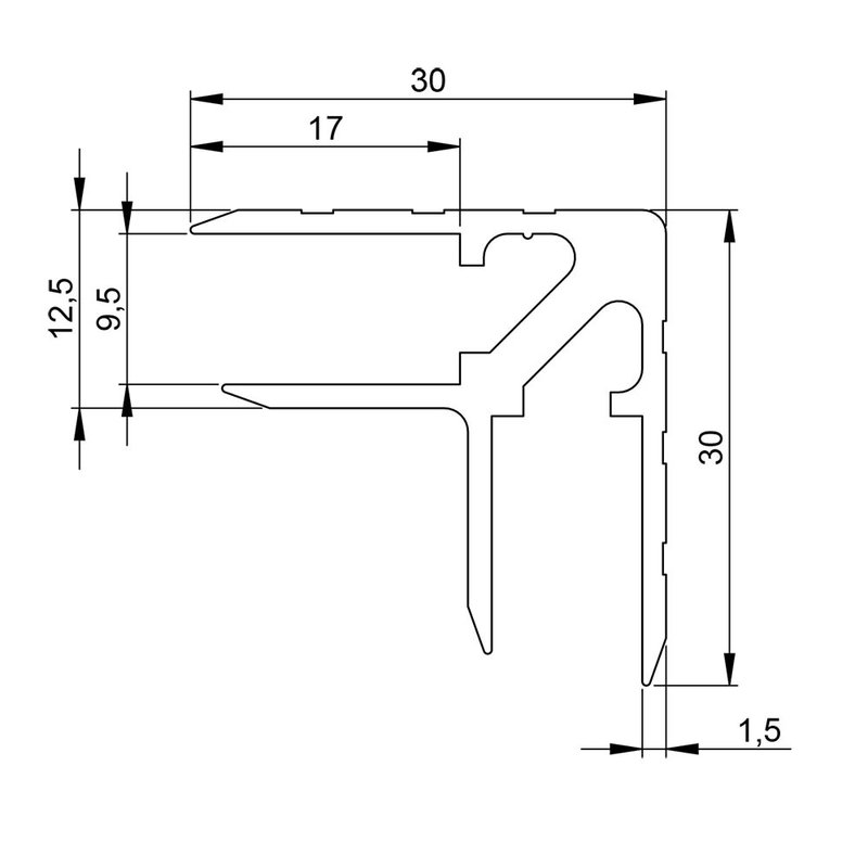 Aluminium casemaker hoekprofiel 9,5mm