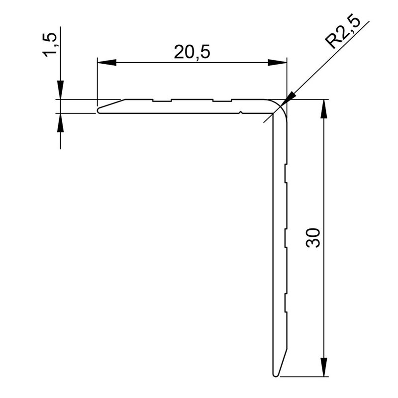 Aluminium hoekprofiel 30x20.5mm 1,5mm dik