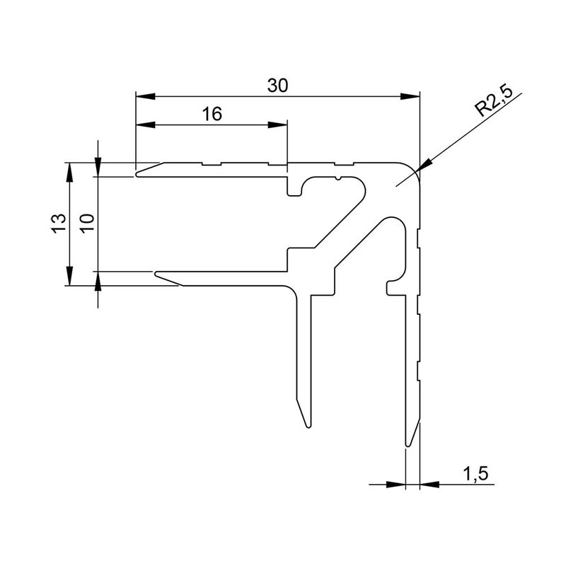 Aluminium casemaker hoekprofiel 10mm