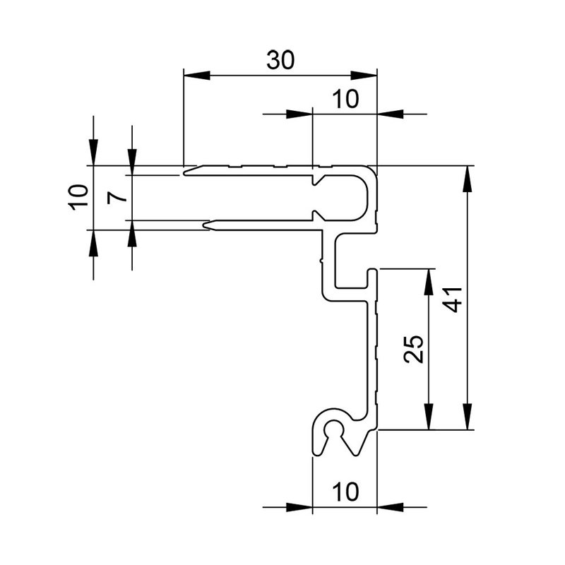 Aluminium sluit hoekprofiel met overlatch slotstrip 7mm deksel