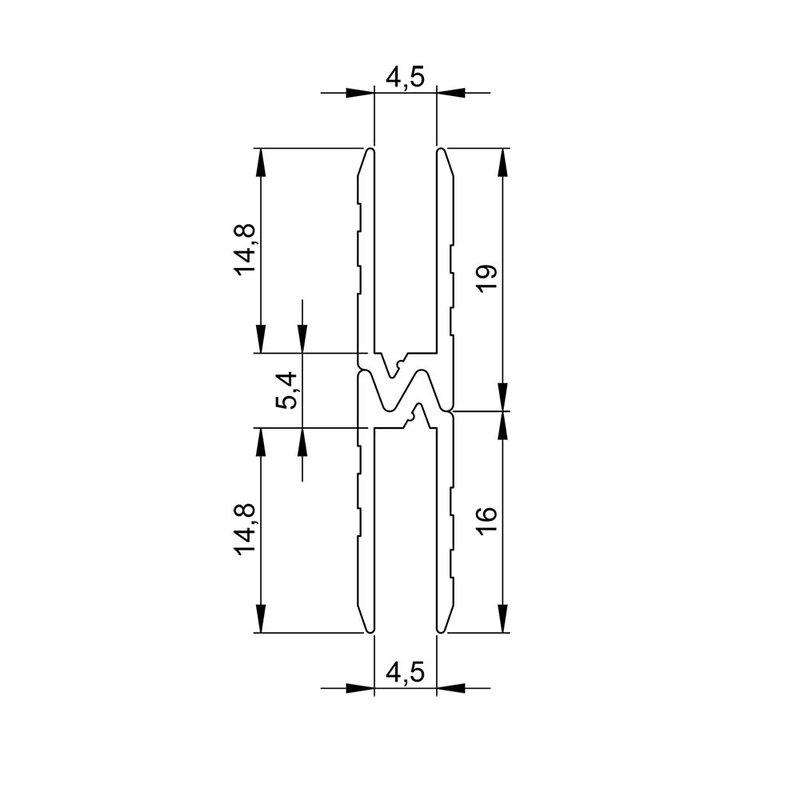Aluminium omkeer sluitprofiel 4,5mm