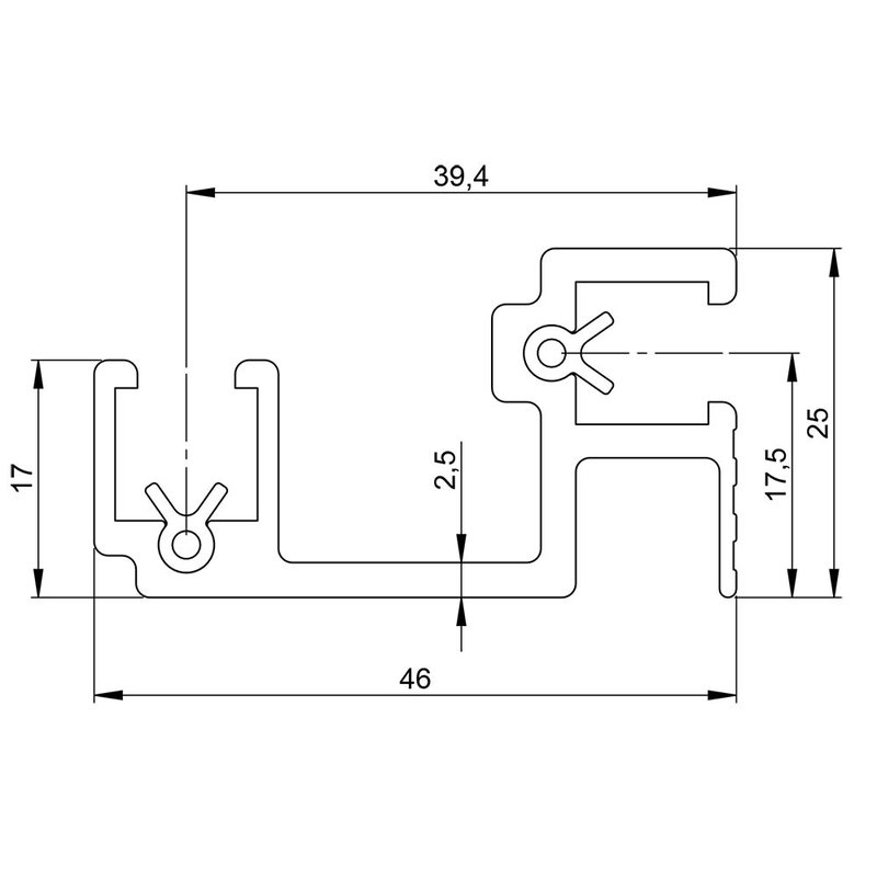 6168 Dubbel rackprofiel sliding