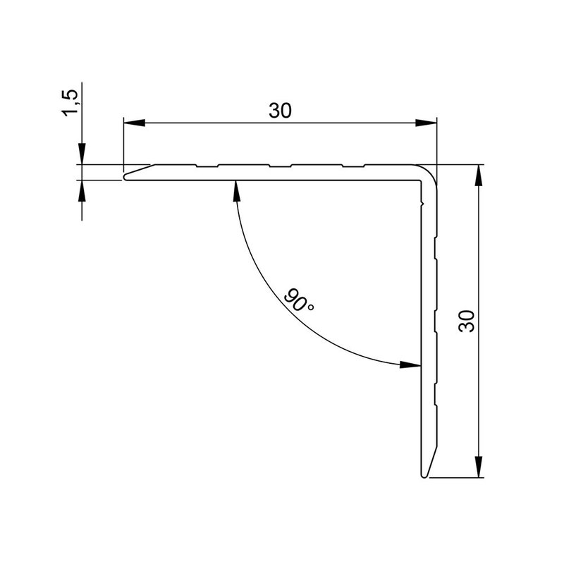 Plastic hoekprofiel 30x30mm 1,5mm dik