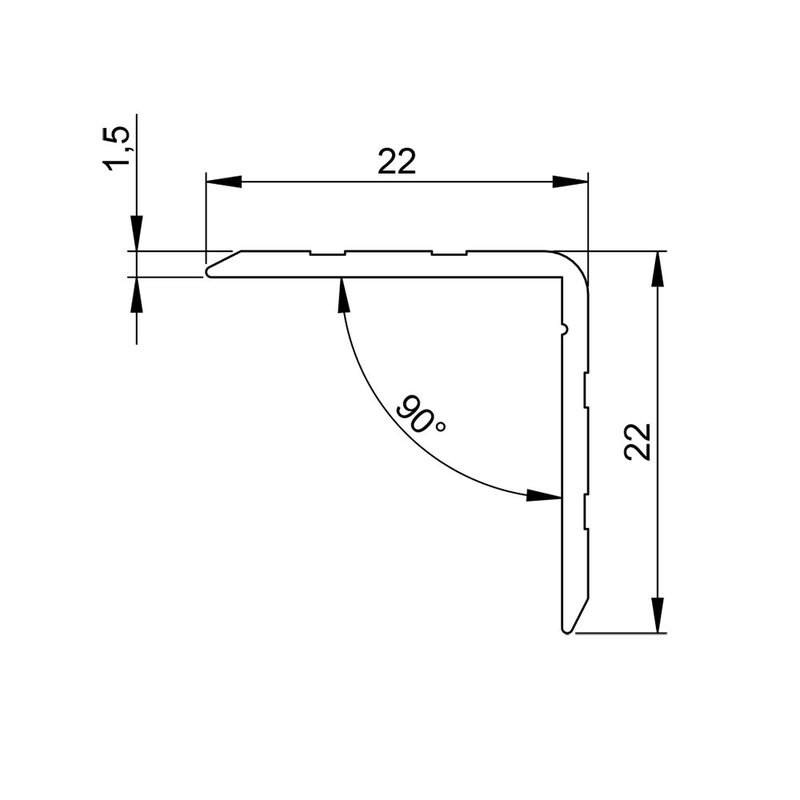 Plastic hoekprofiel 22x22mm 1,5mm dik