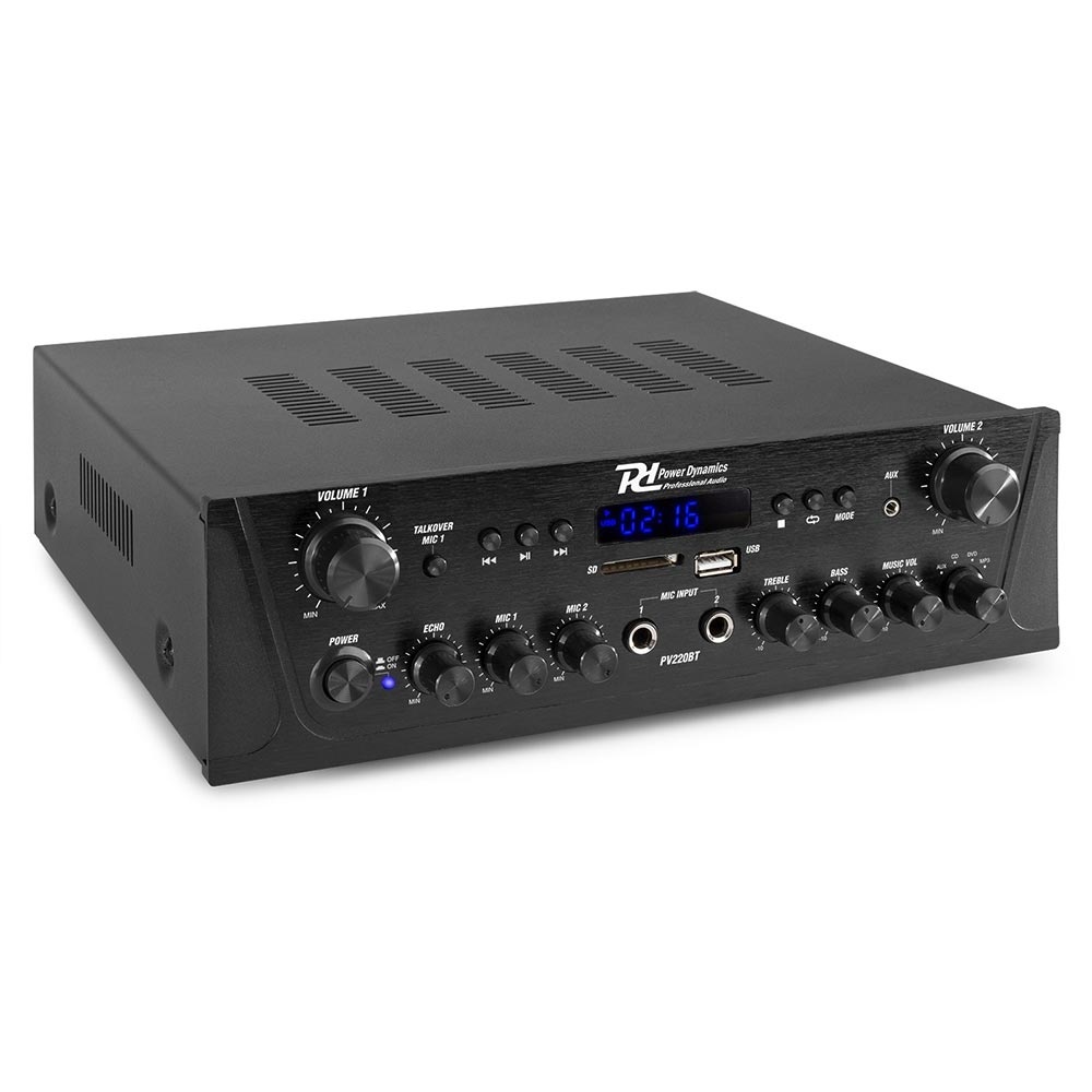 Power Dynamics PV220BT 2 zoneversterker 200W met FM, USB, BT & MP3-speler afbeelding