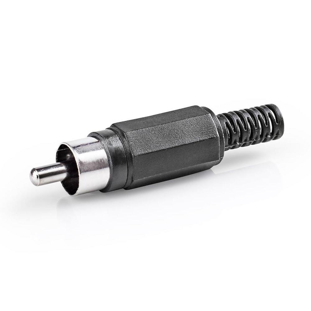 Nedis RCA-Connector | Recht | Male | Vernikkeld | Soldeer | Diameter kabelinvoer: 4.8 mm | Polyvinylchloride (PVC) | Zwart | 25 Stuks | Polybag