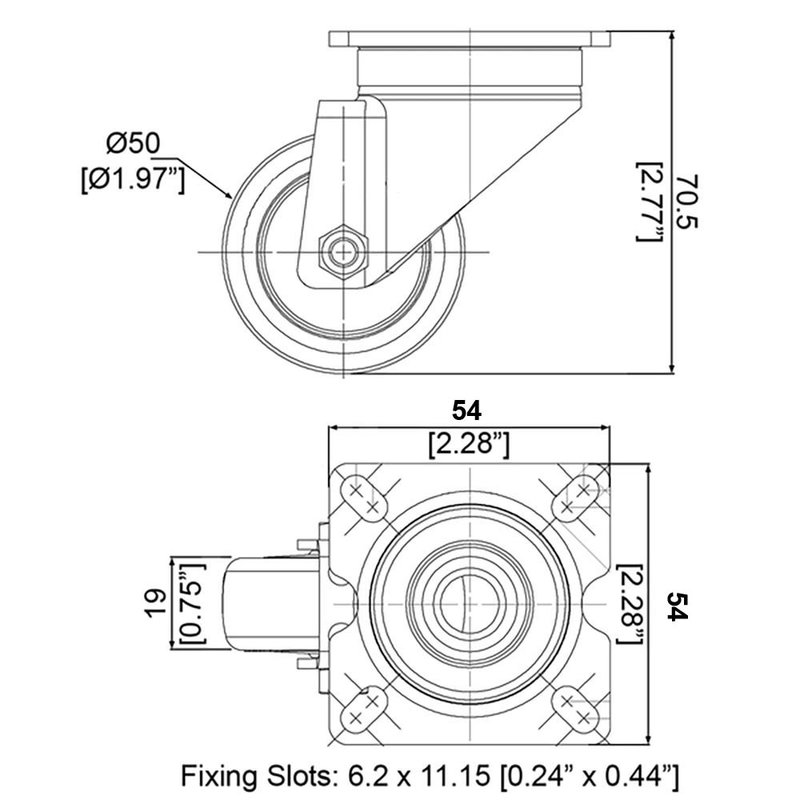 WG-5202 grijs zwenkwiel 50mm