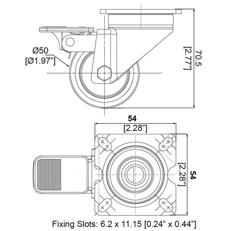 WG-5212 grijs zwenkwiel 50mm met rem