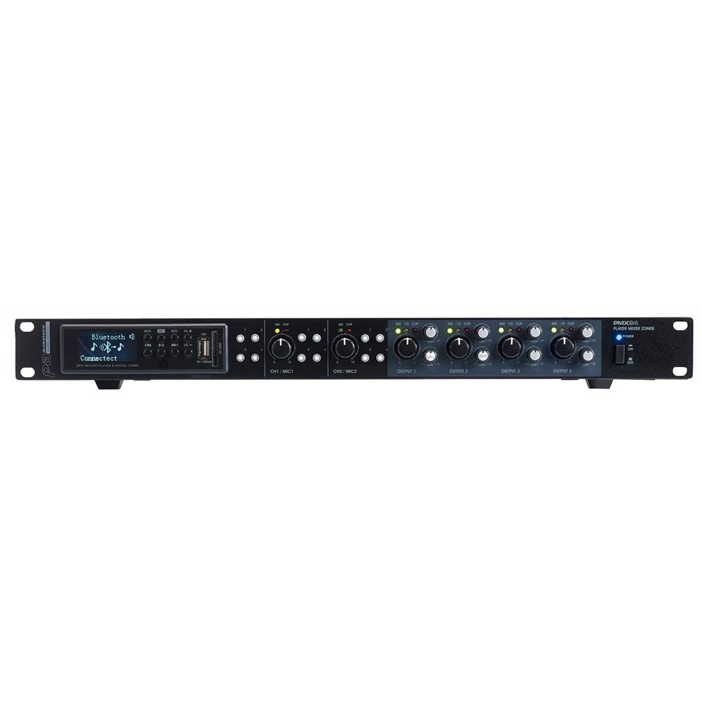 Audiophony PMX34 4 zonemixer & mediaspeler met usb, sd, bt & tuner