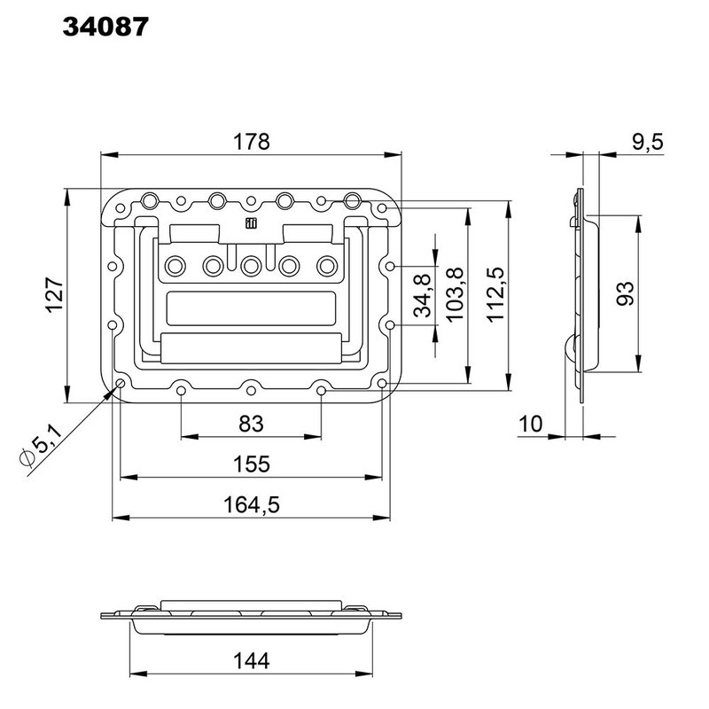 Adam Hall 34087 Groot inbouw handvat met revet bescherming 9.5mm diep 34087 Groot inbouw handvat met revet bescherming 9.5mm diep