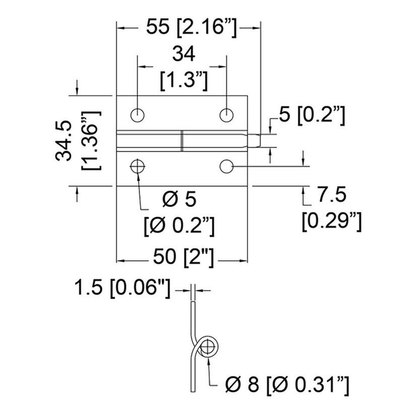 PG-3050 opbouw paumelle-scharnieren 55x34,5mm (2 stuks)