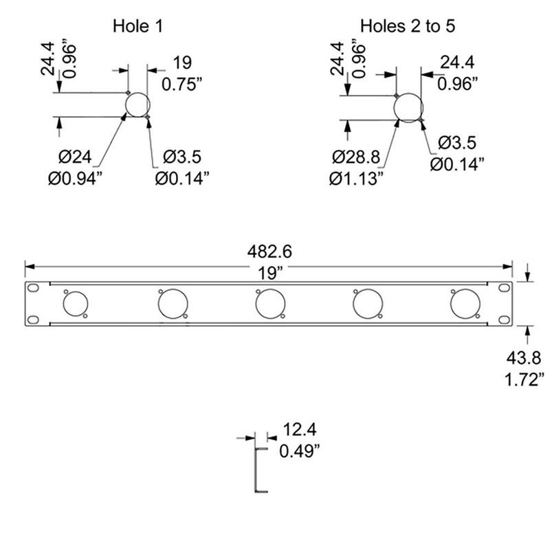 Penn Elcom R1268-1UK-05TR rackpaneel met 5x gat voor powerCON TRUE1 R1268-1UK-05TR rackpaneel met 5x gat voor powerCON TRUE1