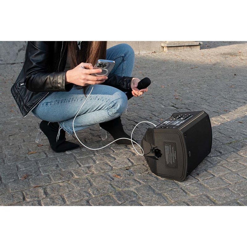 PSS-106 mobiele geluidsset op accu met draadloze microfoon, BT & MP3