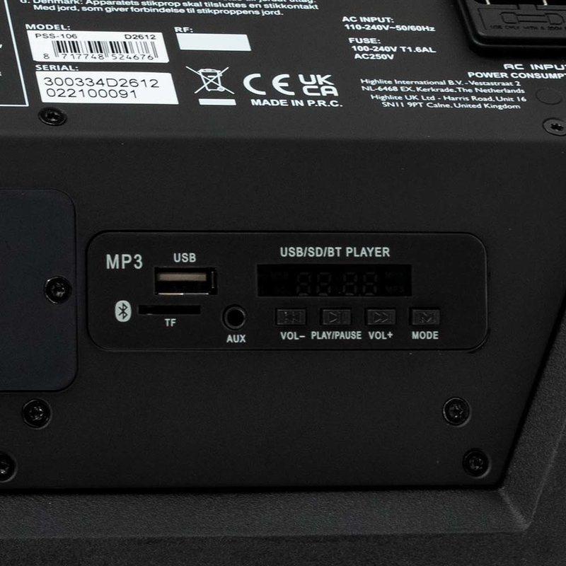 PSS-106 mobiele geluidsset op accu met draadloze microfoon, BT & MP3