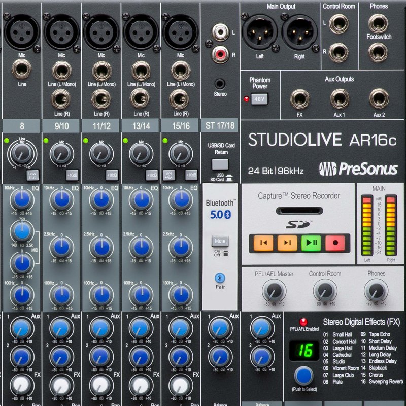 PreSonus StudioLive AR16c analoge mixer met 18x4 USB audio interface StudioLive AR16c analoge mixer met 18x4 USB audio interface