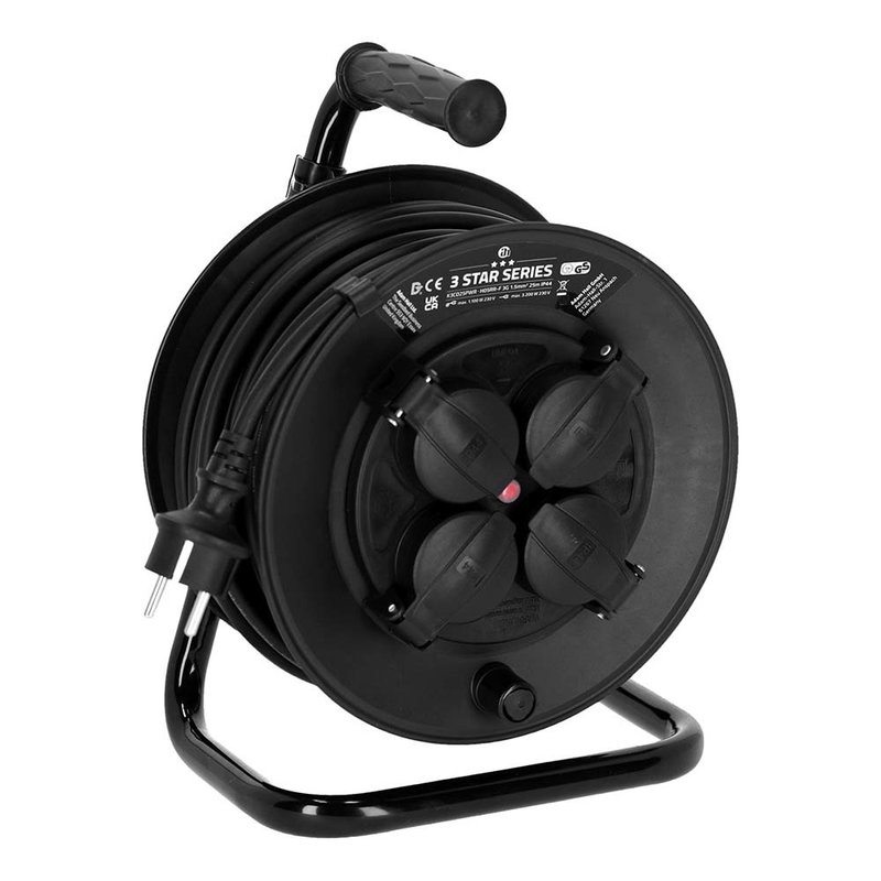 Adam Hall 3 Star CD 25 PWR kabelhaspel met 25m stroomkabel + 4x Schuko 3 Star CD 25 PWR kabelhaspel met 25m stroomkabel + 4x Schuko