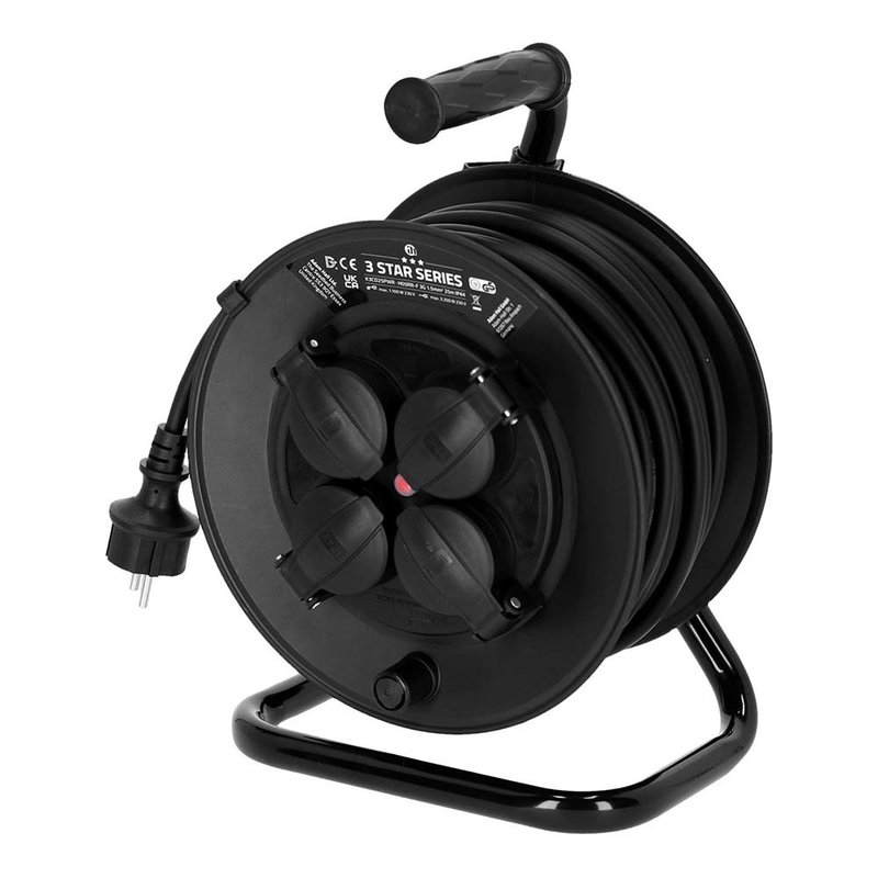 Adam Hall 3 Star CD 25 PWR kabelhaspel met 25m stroomkabel + 4x Schuko 3 Star CD 25 PWR kabelhaspel met 25m stroomkabel + 4x Schuko