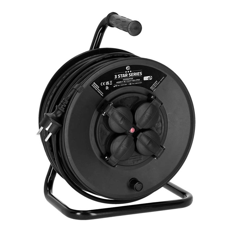 Adam Hall 3 Star CD 50 PWR kabelhaspel met 50m stroomkabel + 4x Schuko 3 Star CD 50 PWR kabelhaspel met 50m stroomkabel + 4x Schuko