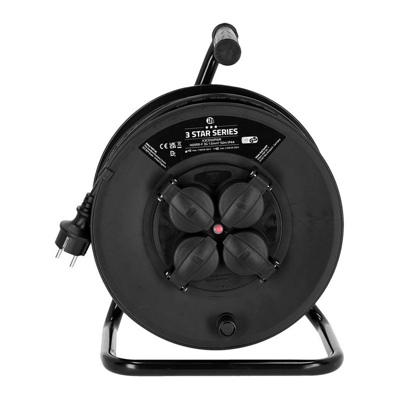 Adam Hall 3 Star CD 50 PWR kabelhaspel met 50m stroomkabel + 4x Schuko 3 Star CD 50 PWR kabelhaspel met 50m stroomkabel + 4x Schuko