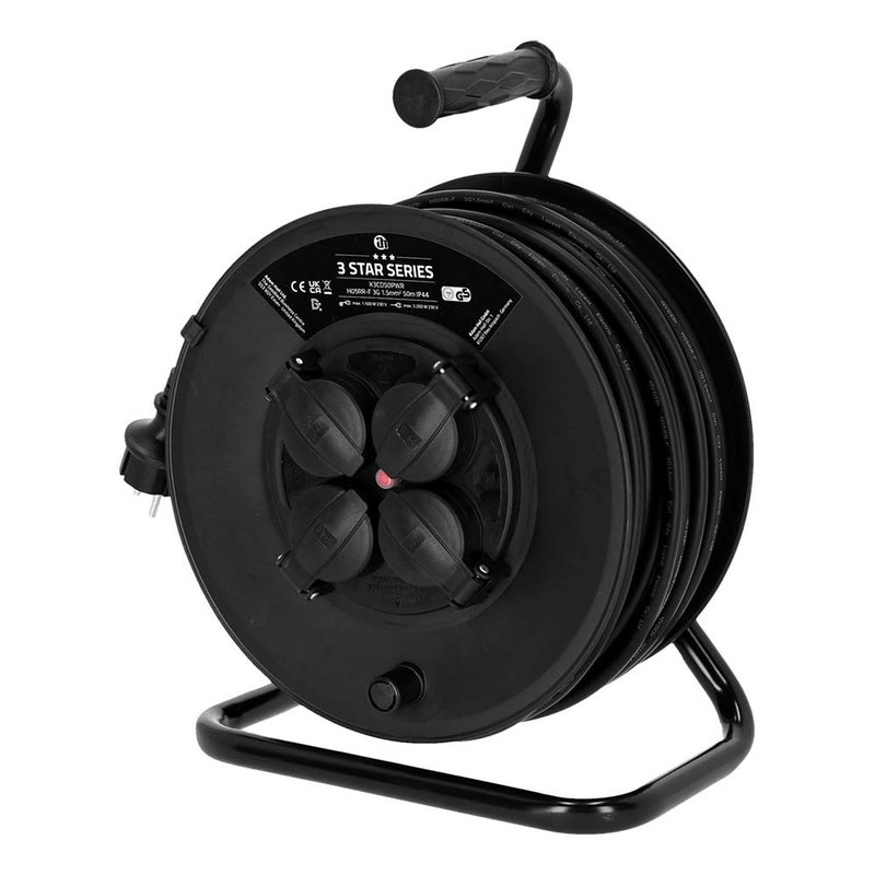 Adam Hall 3 Star CD 50 PWR kabelhaspel met 50m stroomkabel + 4x Schuko 3 Star CD 50 PWR kabelhaspel met 50m stroomkabel + 4x Schuko