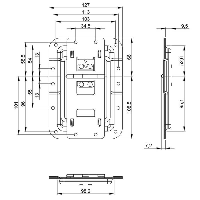 270836 Groot inbouw stopscharnier met verzet