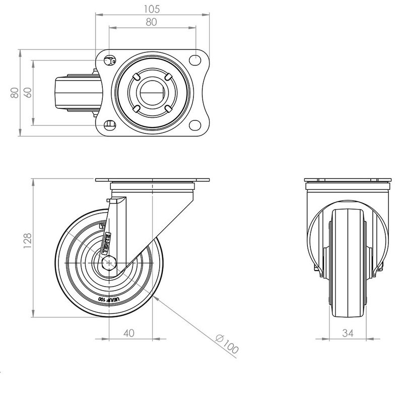 Tente Zwenkwiel 100mm ongeremd Zwenkwiel 100mm ongeremd