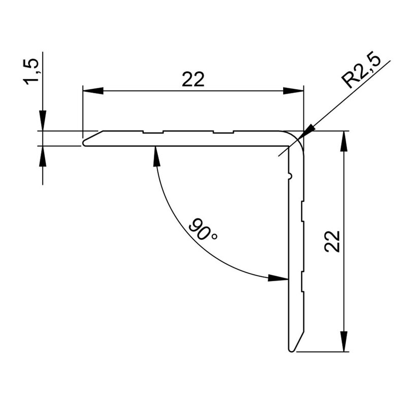 6109 BLK aluminium hoekprofiel 22x22mm 1,5mm dik zwart