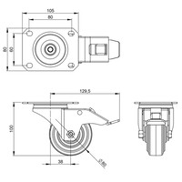 372091 BLK zwenkwiel 80mm geremd zwart